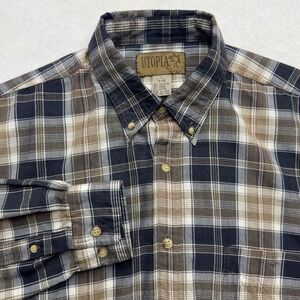 Utopia Plaid Flannel Shirt Button Up Long Sleeve‎ Casual Mens Large